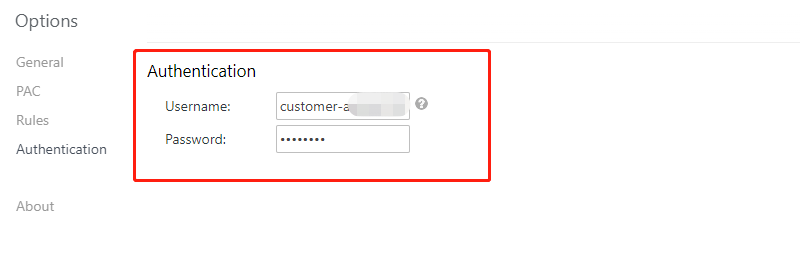 Click "authentication", and paste the username and password.