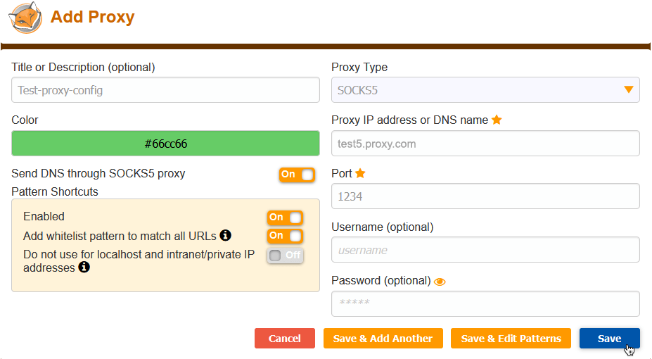 add proxy in foxy proxy